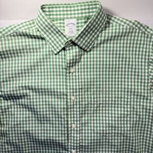 Brooks Brothers Slim Fit Lg Green & White Gingham Check 100% Cotton 16.5